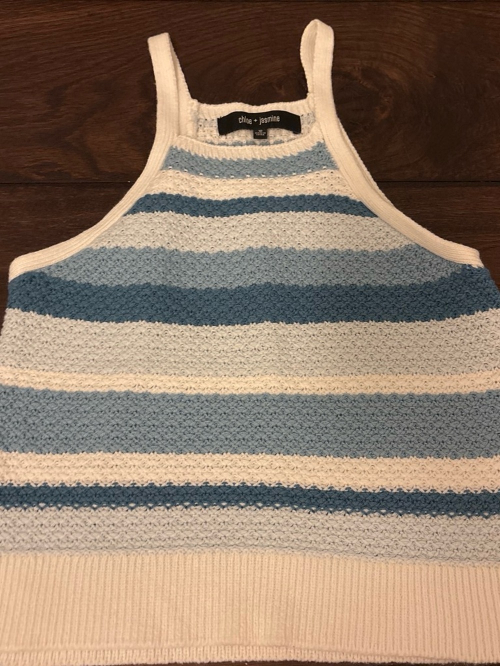 Blue and White Striped Knit Halter Tank